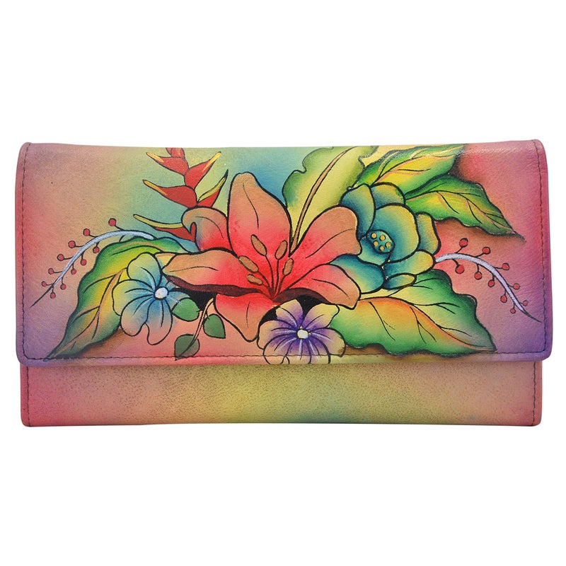 Anna by Anuschka Women's Hand Painted Genuine Leather Multi Pocket Wallet -Tropical Bouquet - Image 1